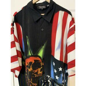 Dragonfly Clothing Co Men’s Sz XXXL Skull Motorcycle Biker Button American Flag
